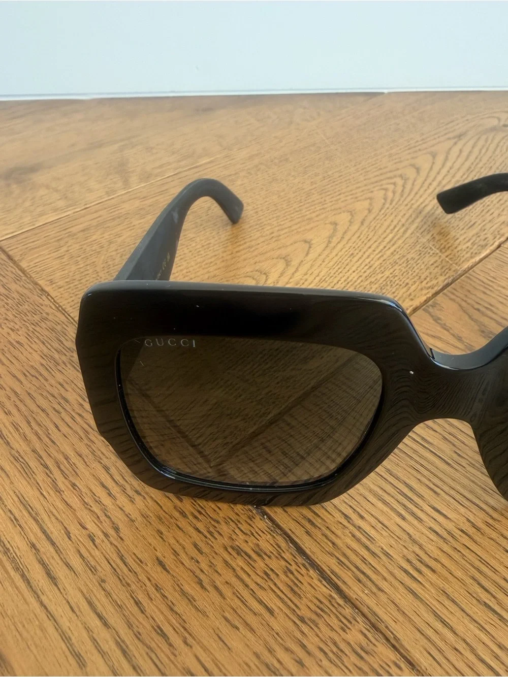 Gucci Black Glitter Oversized Square Sunglasses with Gold GG Temples